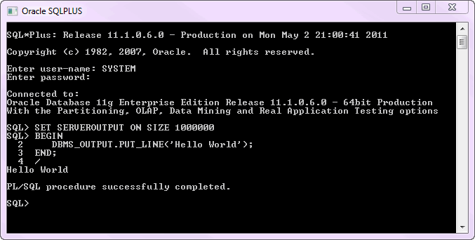 PL/SQL Hello World PL/SQL Hello World