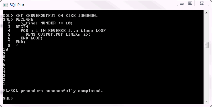 PL/SQL FOR Loop - downward iteration PL/SQL FOR Loop - downward iteration