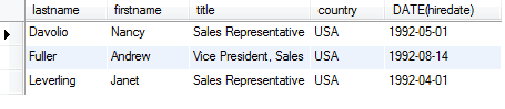 SQL WHERE less than operator example